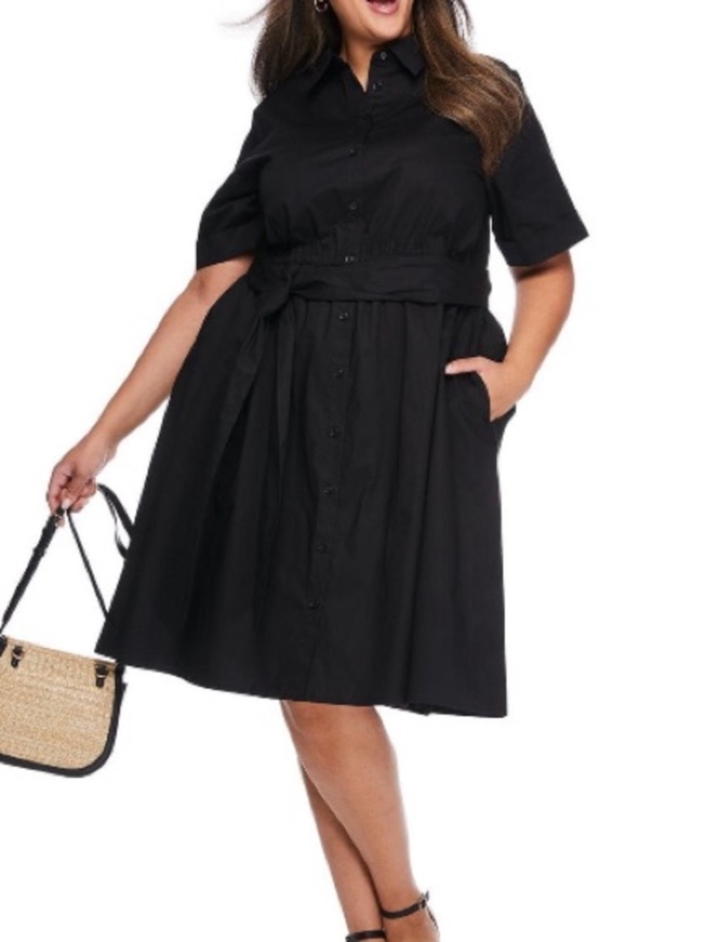 NWT Lane Bryant women plus 2X shirt midi black dress short sleeve